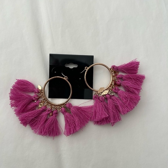 Elegant Pink Tassel Hoop Earrings - Picture 1 of 1